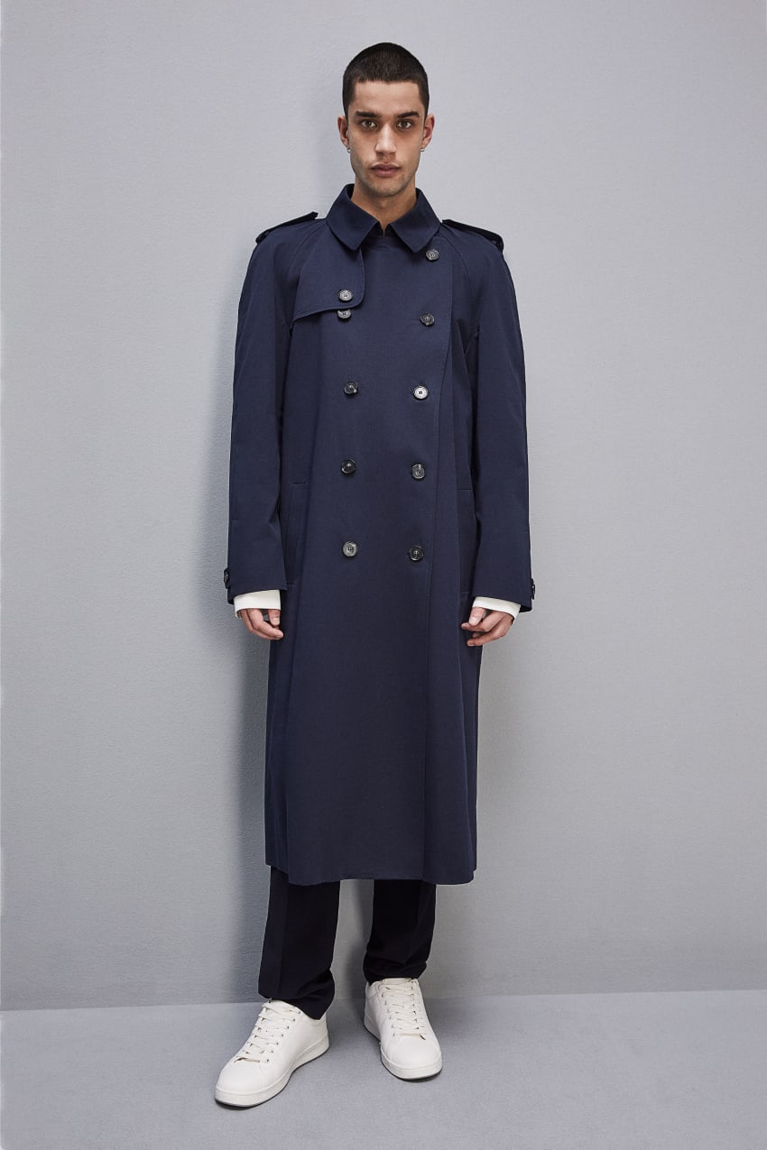 Patrizia Pepe Double-breasted Cotton Gabardine Trench Coat Blau | WPBRZD-064