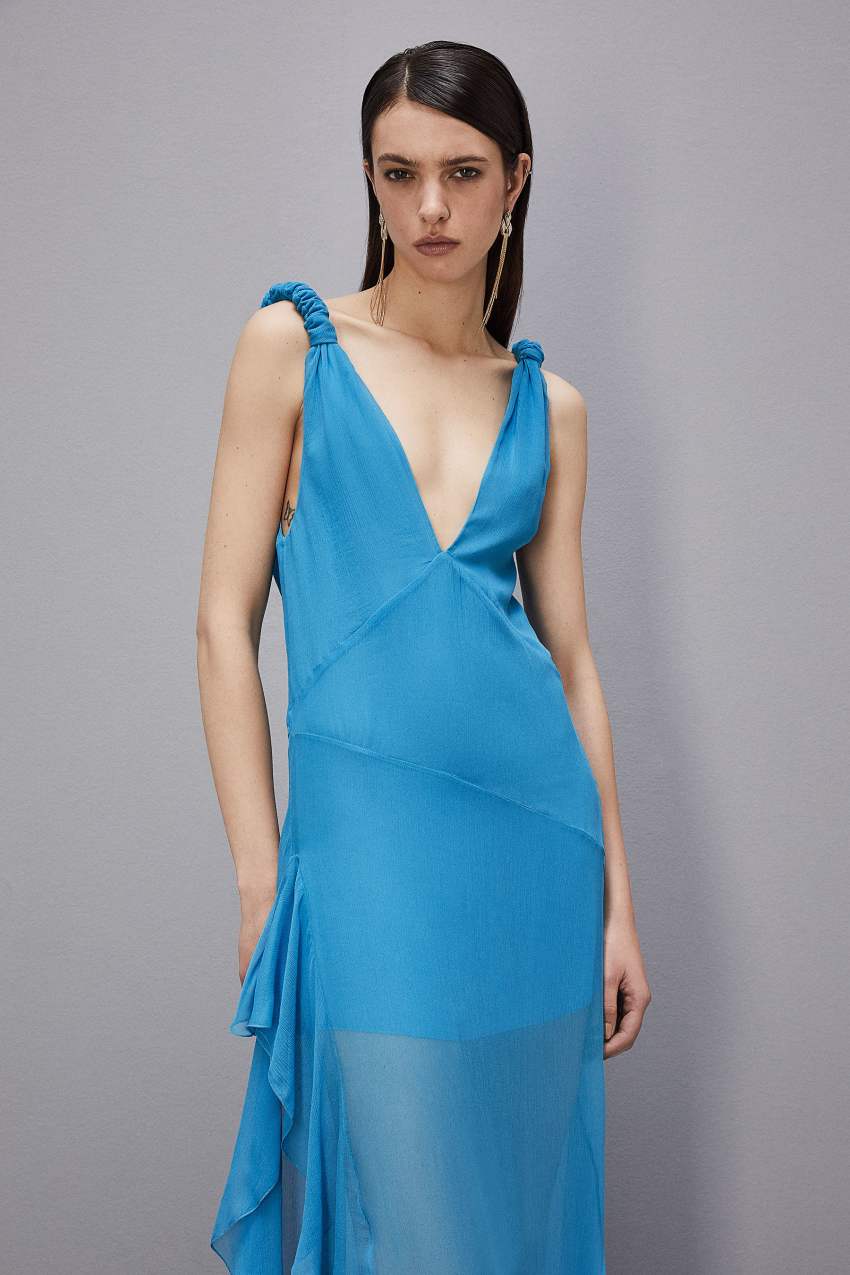 Patrizia Pepe Dress With Matching Viscose Crepon Sash Hellblau | QOYWNT-765