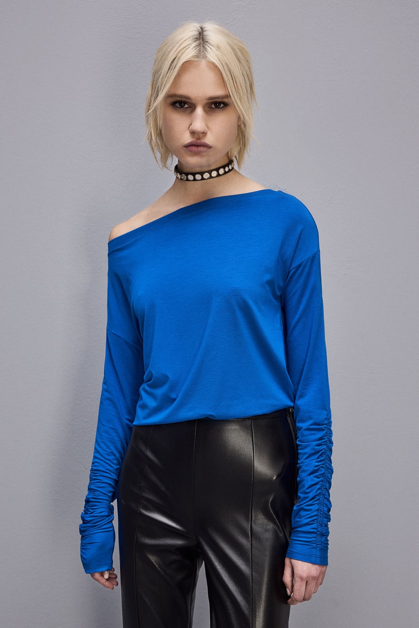 Patrizia Pepe Dropped Shoulder Jersey T-shirt Blau | KNSEXW-401