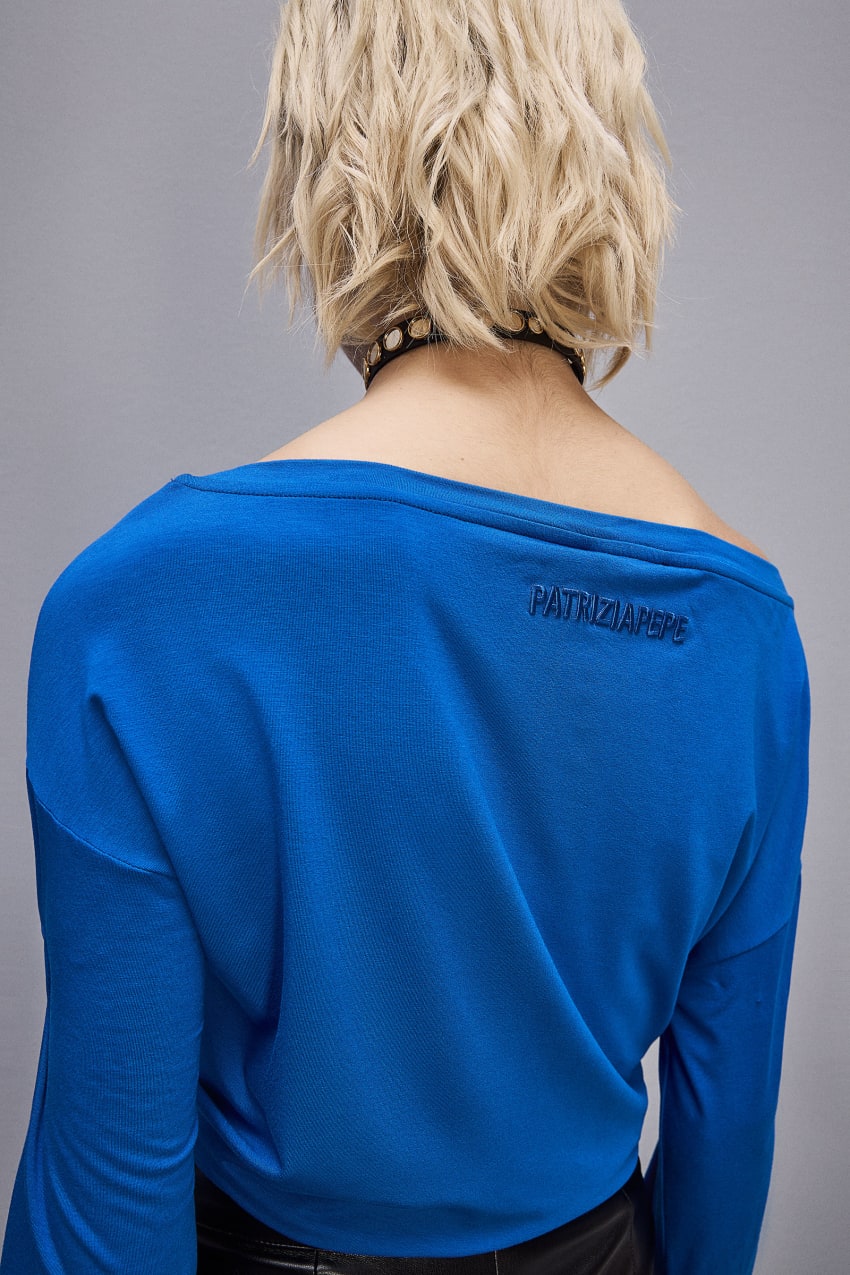 Patrizia Pepe Dropped Shoulder Jersey T-shirt Blau | KNSEXW-401