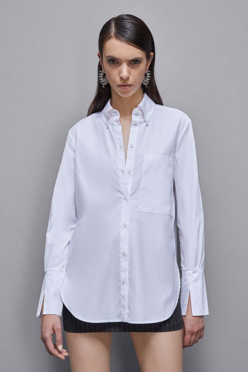 Patrizia Pepe Essential Cotton Shirt With Pocket Weiß | UZKWQF-074