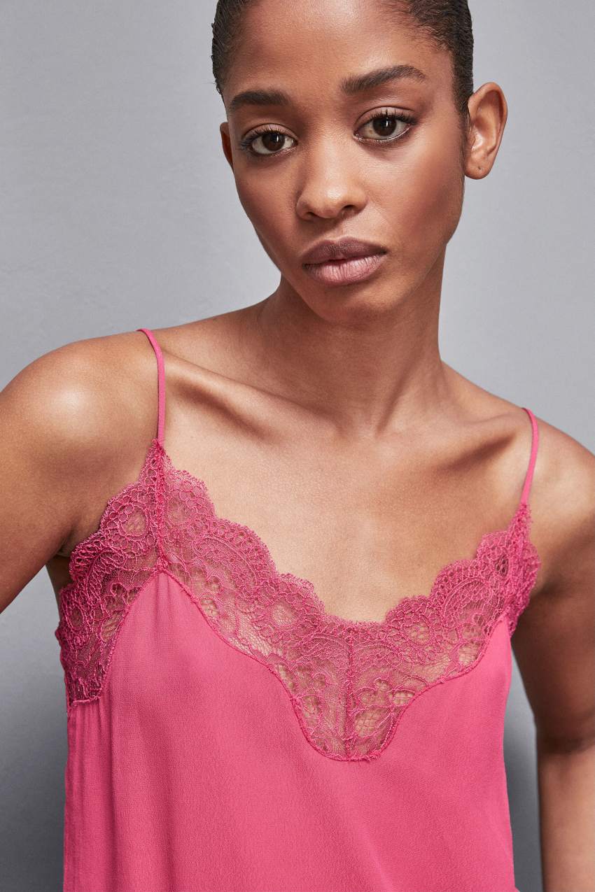 Patrizia Pepe Essential Crepe Lace Top Rosa | AQKWUG-162