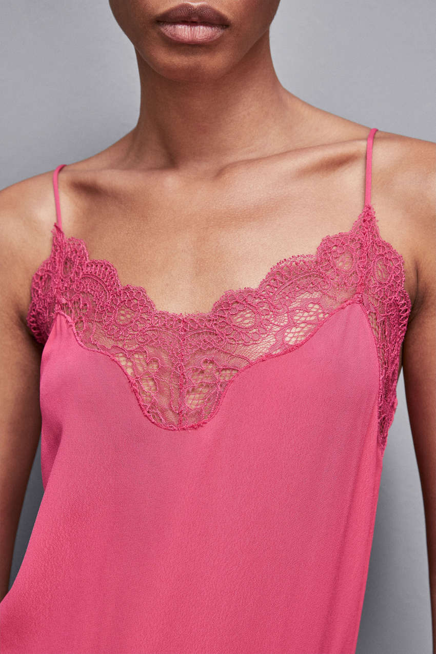 Patrizia Pepe Essential Crepe Lace Top Rosa | AQKWUG-162