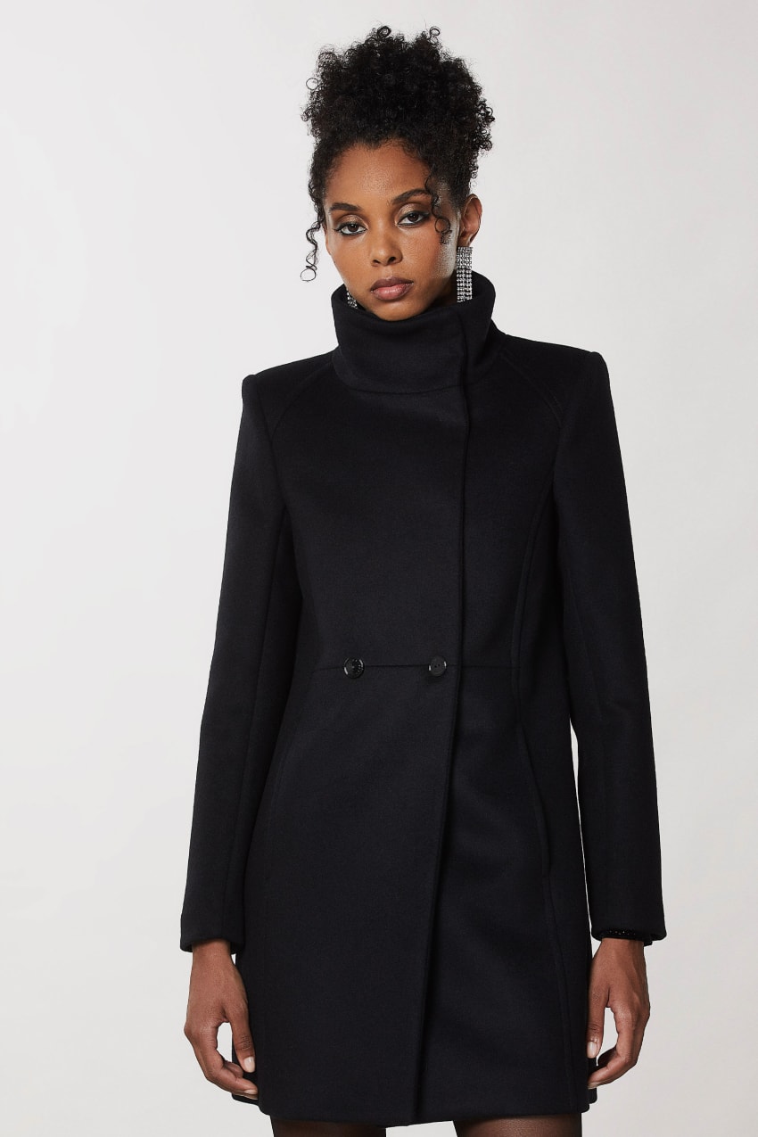 Patrizia Pepe Essential High Neck Coat Schwarz | WRYDPZ-356