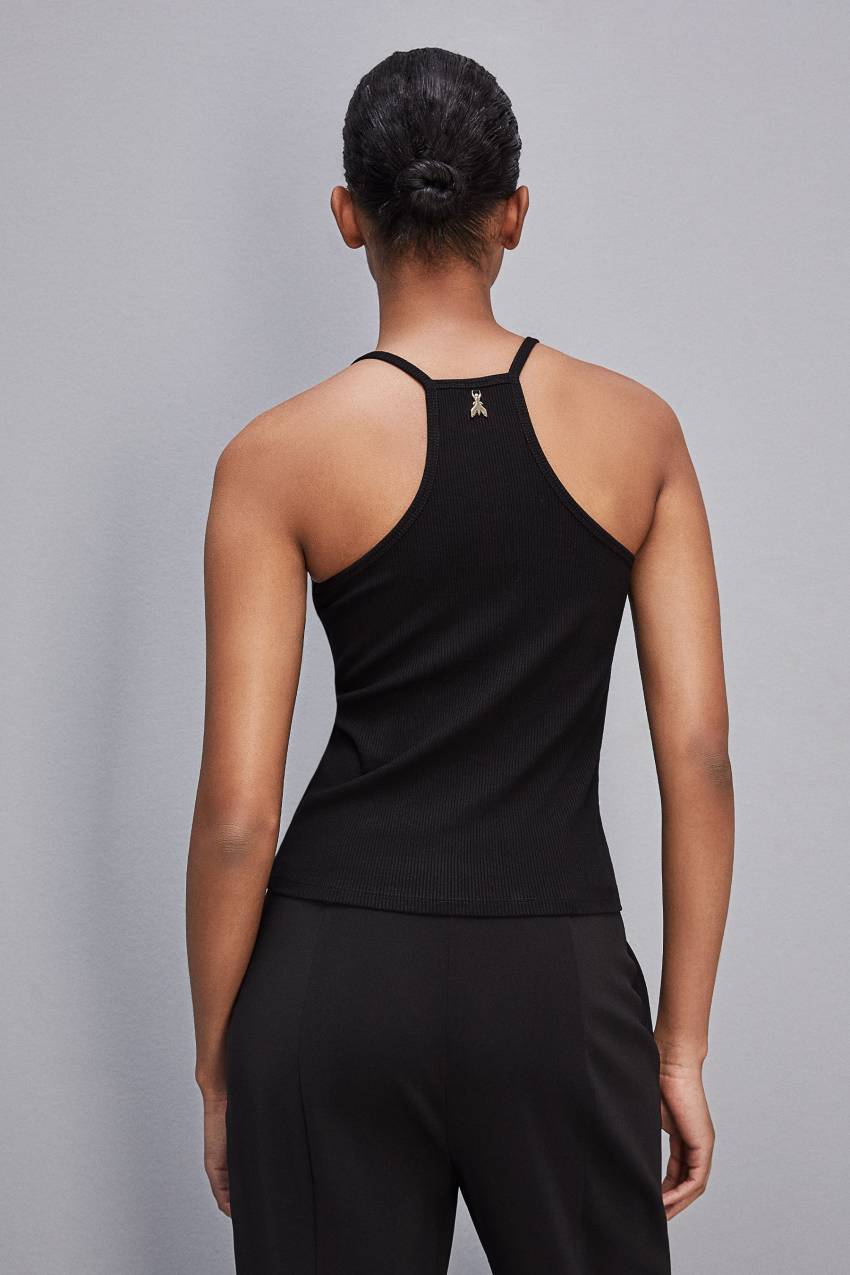 Patrizia Pepe Essential Ribbed Viscose Tank Top Schwarz | TWZUSA-273