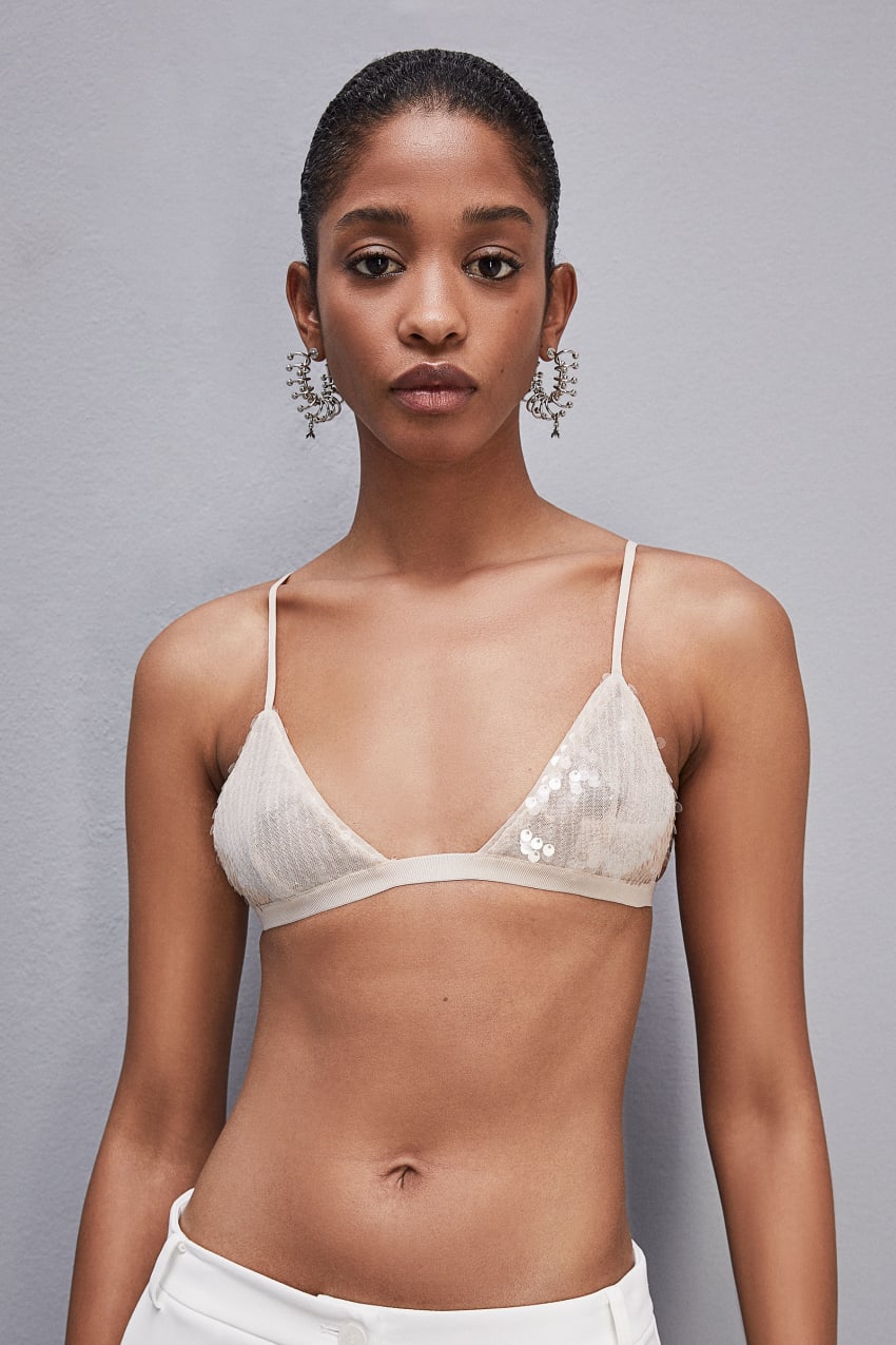 Patrizia Pepe Essential Sequined Bra Beige | QHKAWB-016