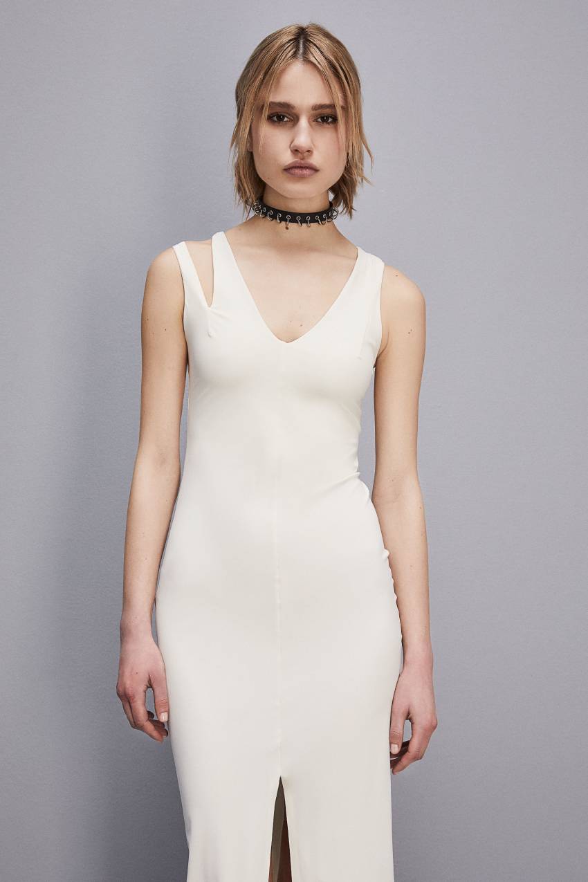 Patrizia Pepe Essential Technical Jersey V-neck Dress Weiß | POGAXU-185