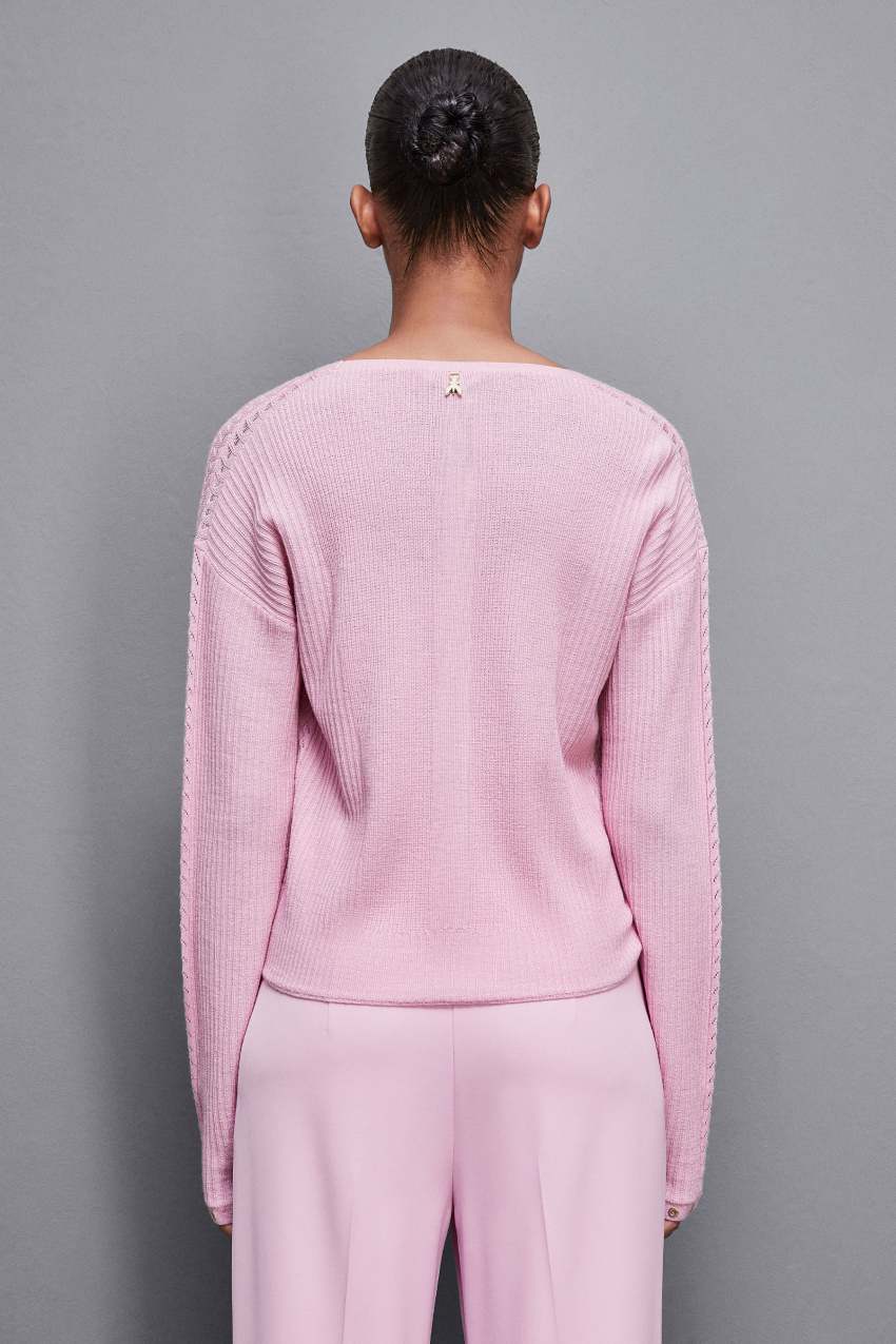 Patrizia Pepe Essential Wool Ribbed Sweater Rosa | YFUELK-658