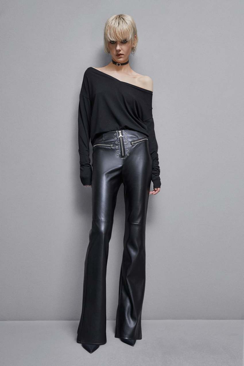 Patrizia Pepe Faux Leather High-waisted Flared Pants Schwarz | IQWGMR-842