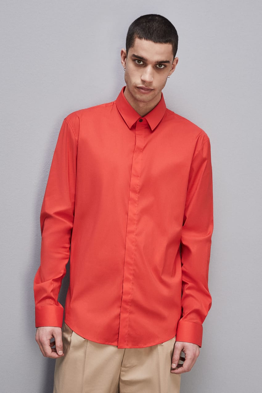 Patrizia Pepe Fitted Shirt Without Pleats In Viscose Twill Rot | WOREVY-356