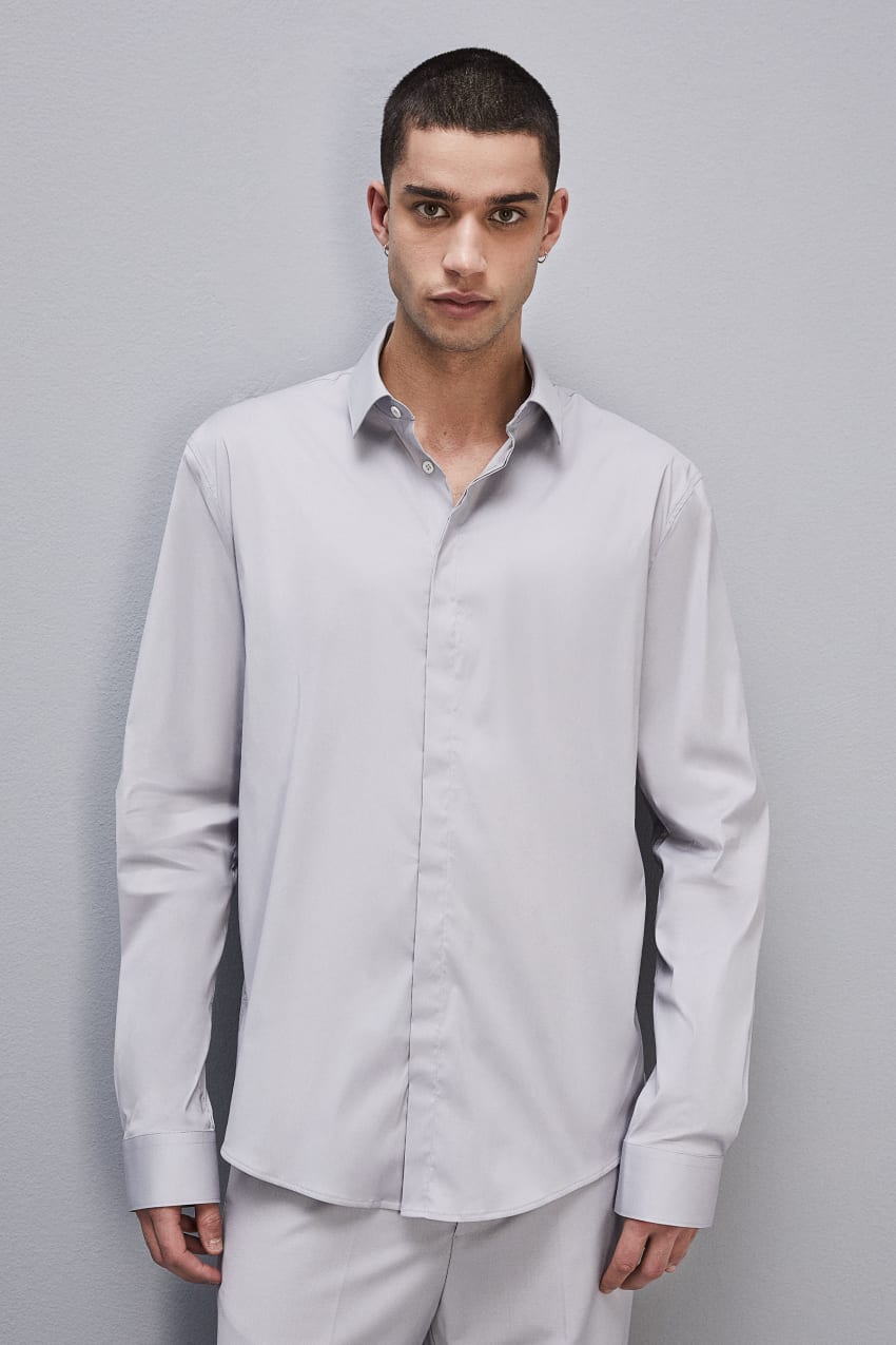 Patrizia Pepe Fitted Shirt Without Pleats In Viscose Twill Grau | XGTZCV-956