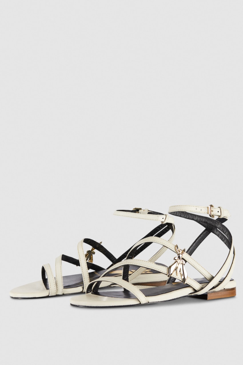 Patrizia Pepe Flat Leather Sandals Beige | YZSGNQ-396