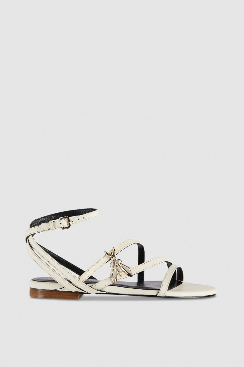 Patrizia Pepe Flat Leather Sandals Beige | YZSGNQ-396