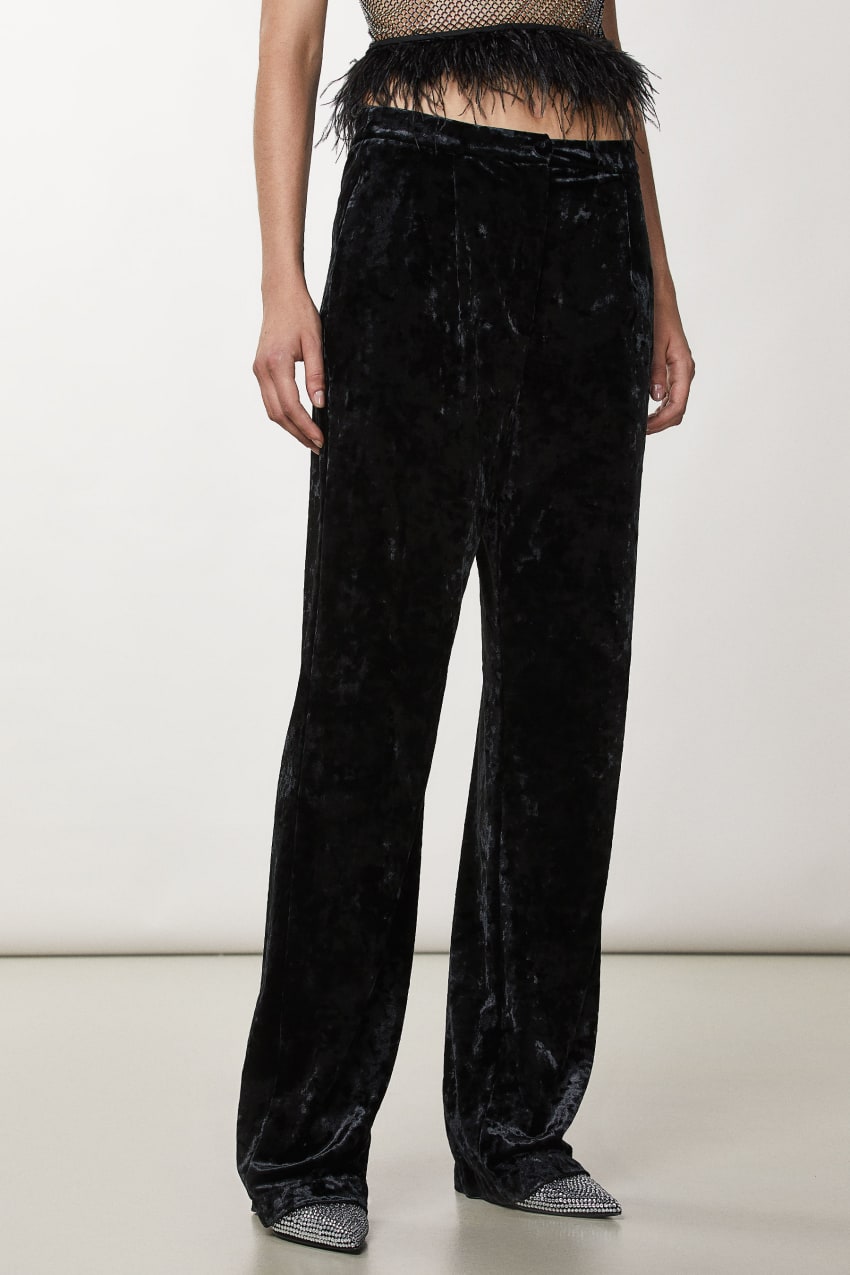 Patrizia Pepe Flowing Velvet Pants Schwarz | SEHVJI-452