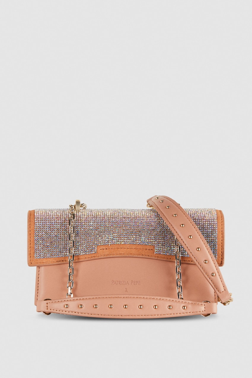 Patrizia Pepe Fly Bamby Shoulder Bag With Rhinestones Rosa | QWZRPX-157