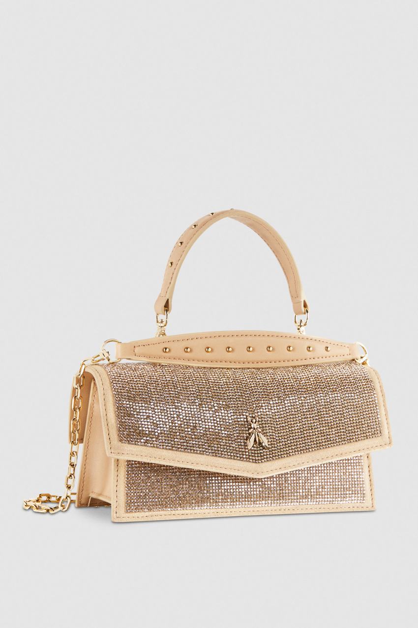 Patrizia Pepe Fly Bamby Shoulder Bag With Rhinestones Beige | JIQFVD-736