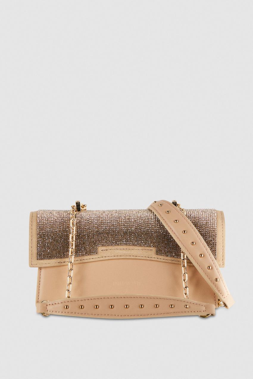 Patrizia Pepe Fly Bamby Shoulder Bag With Rhinestones Beige | JIQFVD-736