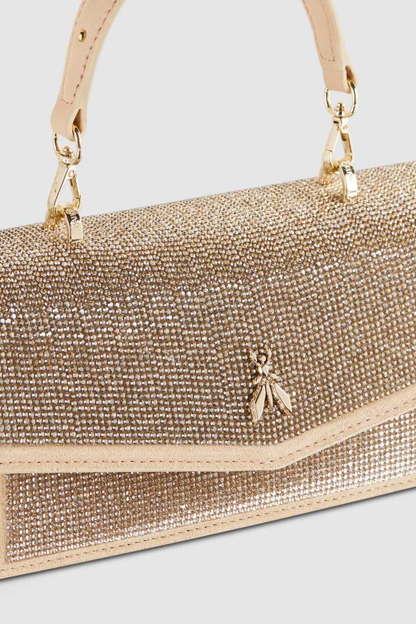 Patrizia Pepe Fly Bamby Shoulder Bag With Rhinestones Beige | JIQFVD-736