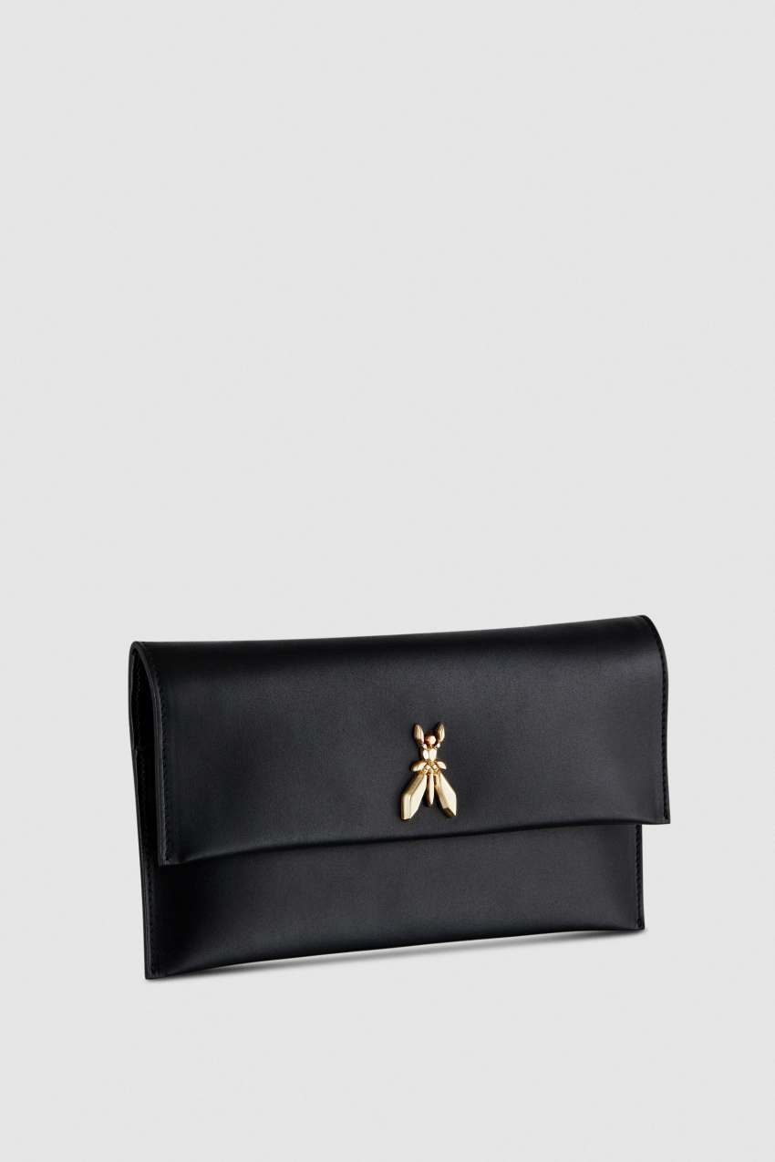 Patrizia Pepe Fly Leather Clutch Bag With Chain Schwarz | CXGSKT-739