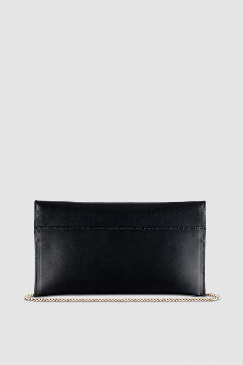 Patrizia Pepe Fly Leather Clutch Bag With Chain Schwarz | CXGSKT-739