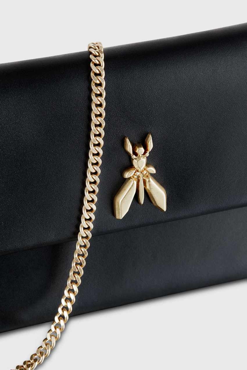 Patrizia Pepe Fly Leather Clutch Bag With Chain Schwarz | CXGSKT-739