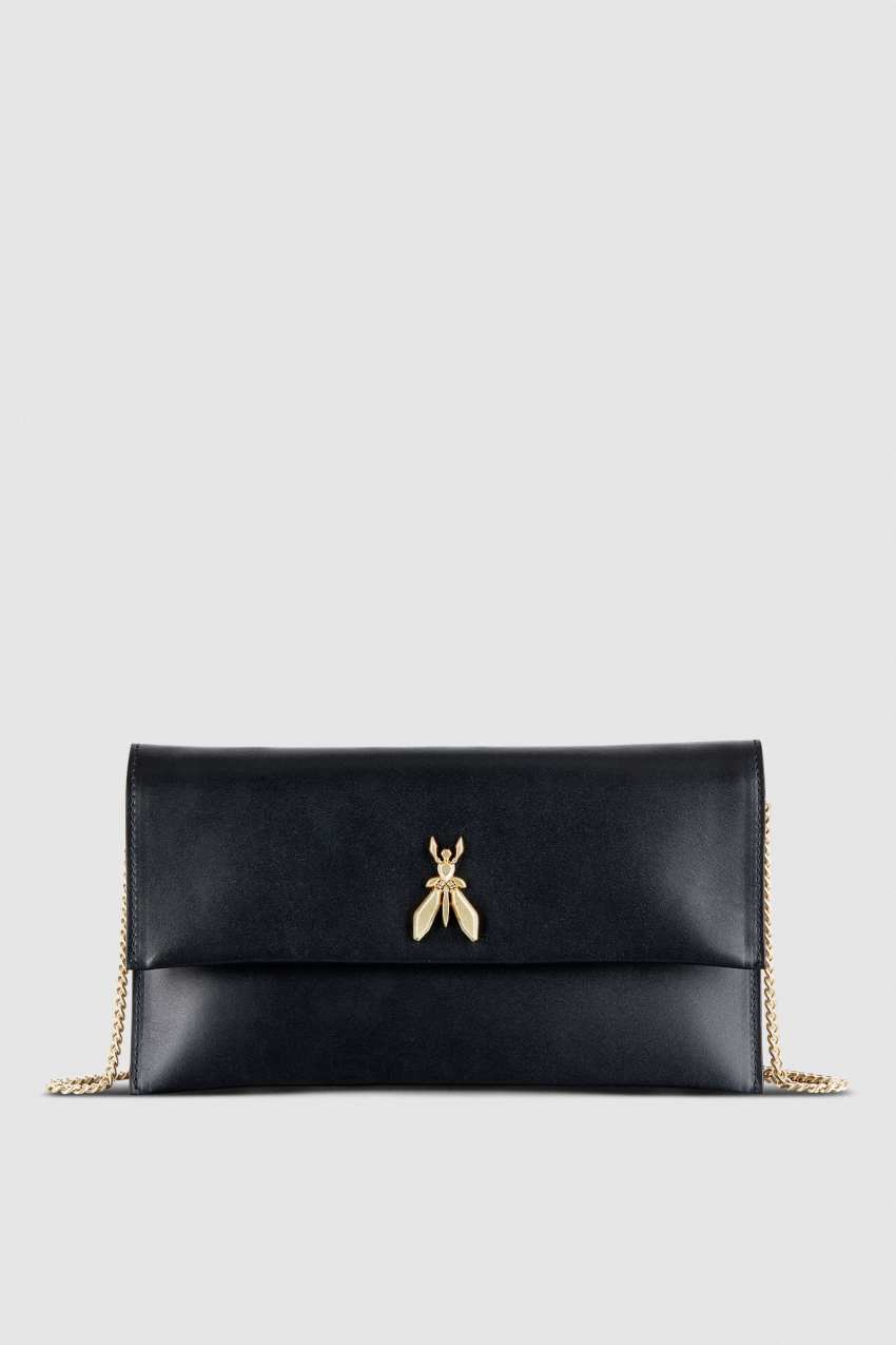 Patrizia Pepe Fly Leather Clutch Bag With Chain Schwarz | CXGSKT-739