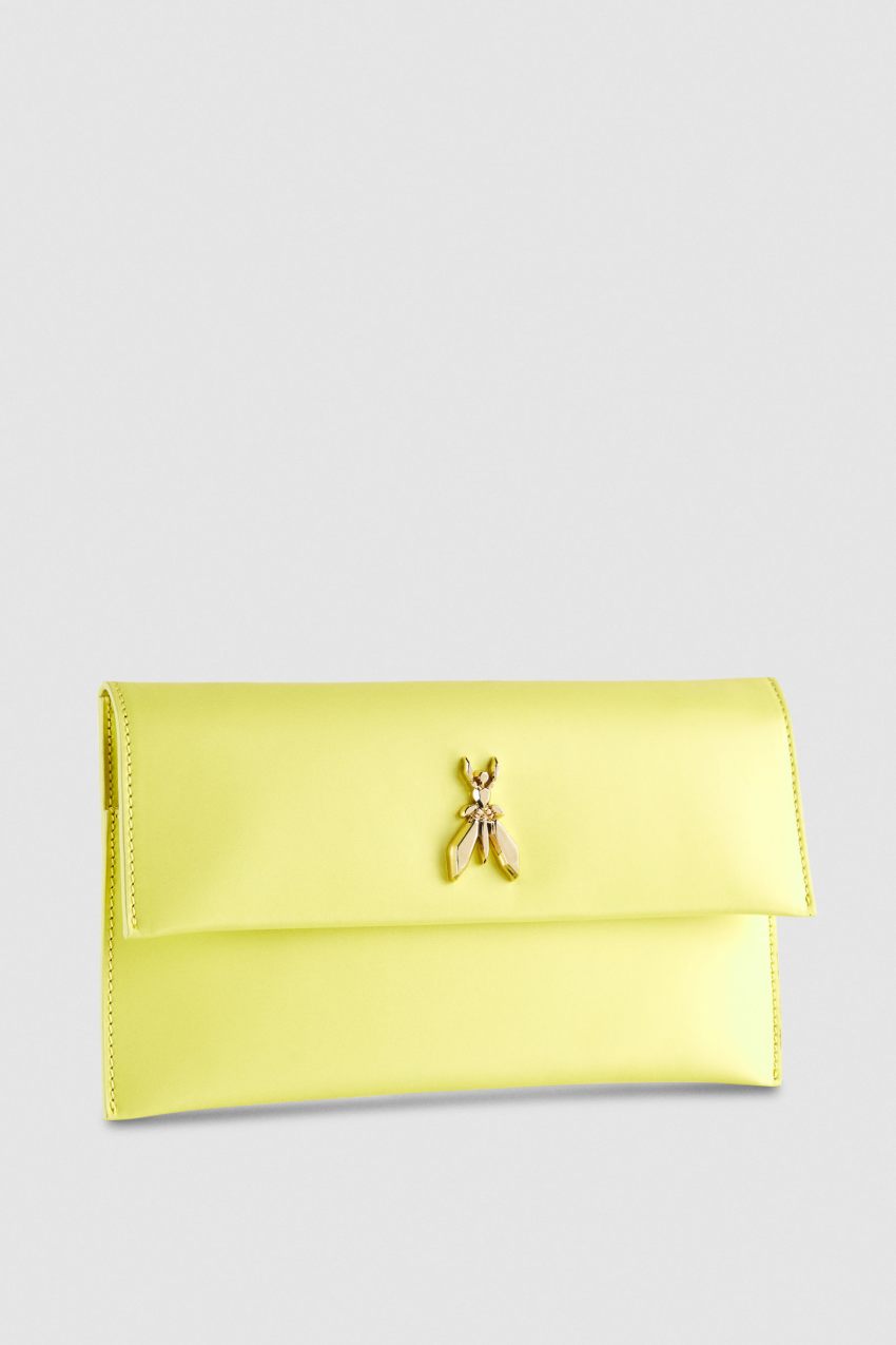 Patrizia Pepe Fly Leather Clutch Bag With Chain Gelb | GQXELZ-934