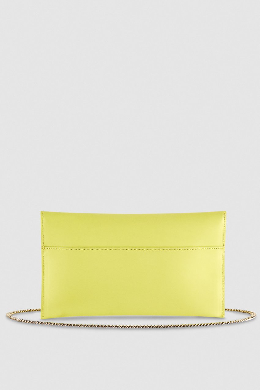 Patrizia Pepe Fly Leather Clutch Bag With Chain Gelb | GQXELZ-934