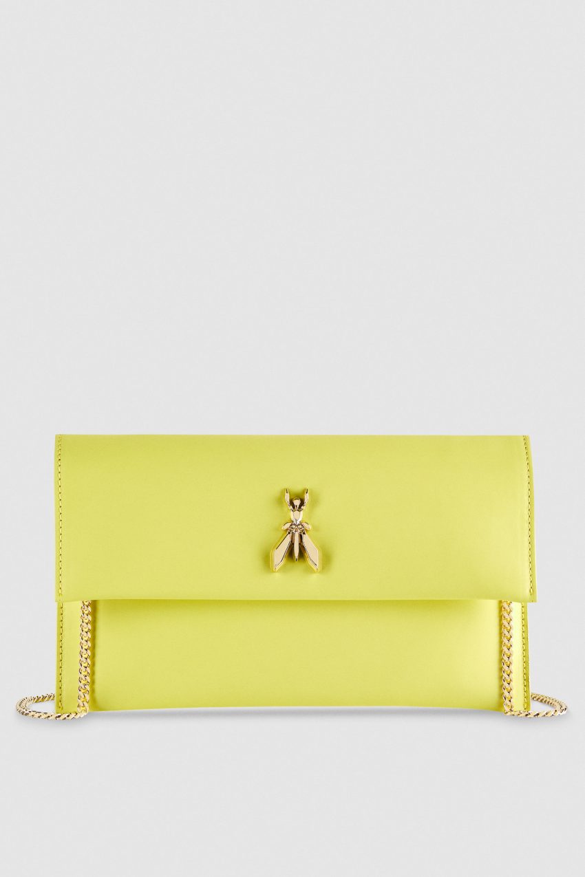 Patrizia Pepe Fly Leather Clutch Bag With Chain Gelb | GQXELZ-934