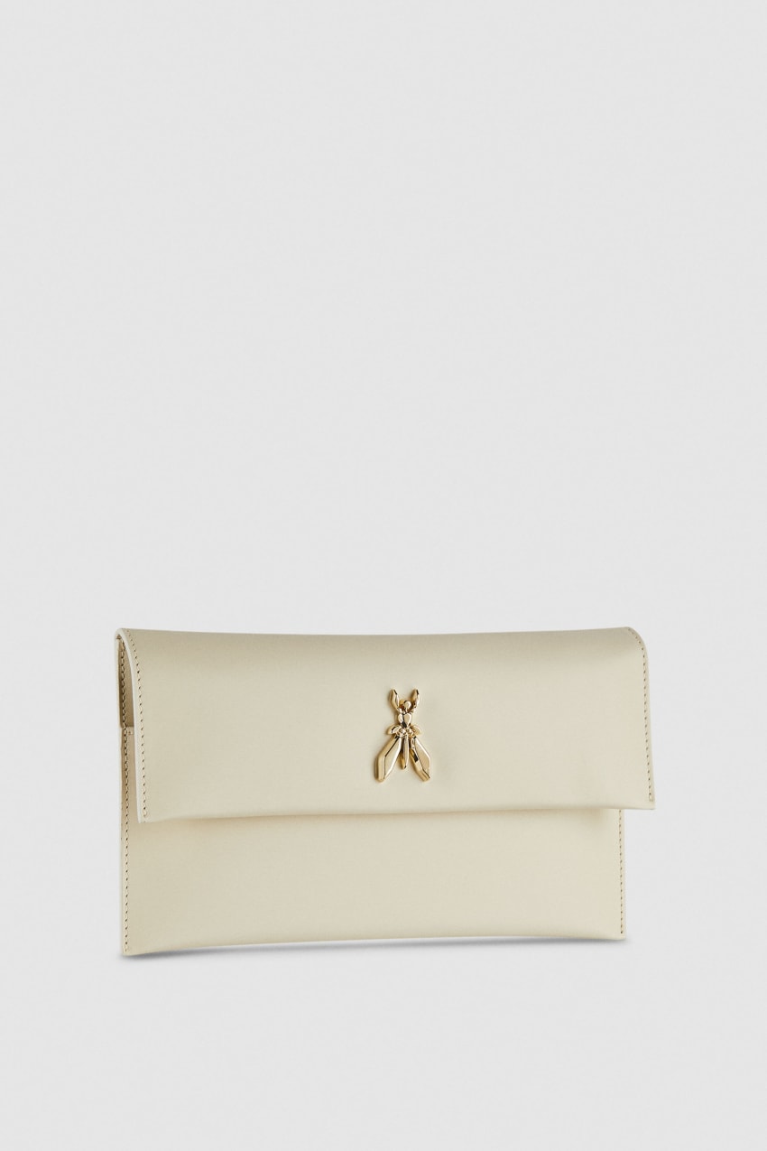 Patrizia Pepe Fly Leather Clutch Bag With Chain Beige | QFLSVG-390