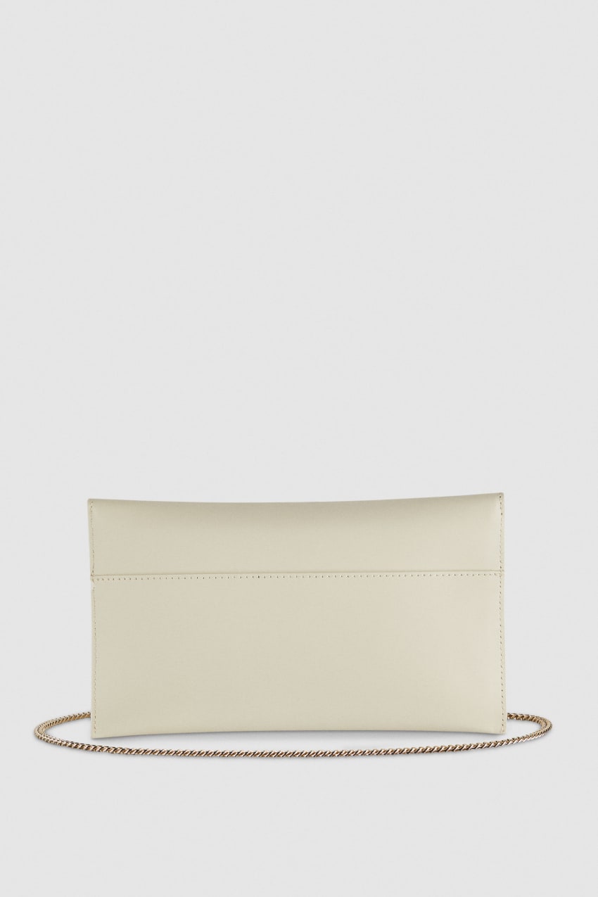 Patrizia Pepe Fly Leather Clutch Bag With Chain Beige | QFLSVG-390