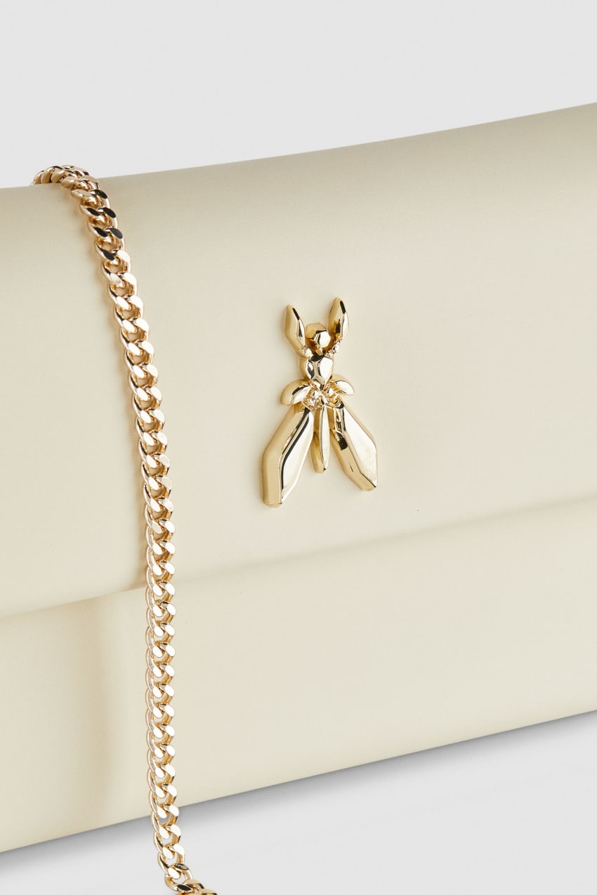 Patrizia Pepe Fly Leather Clutch Bag With Chain Beige | QFLSVG-390