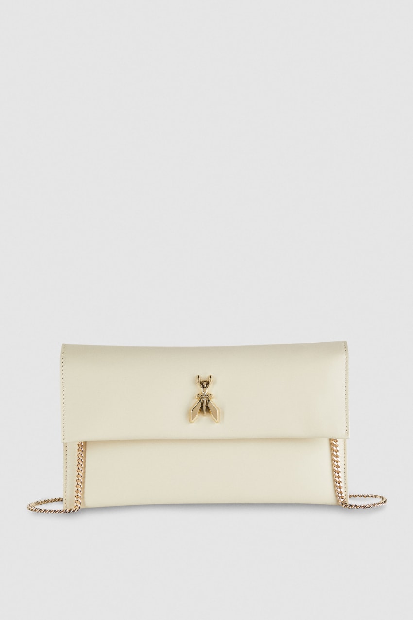 Patrizia Pepe Fly Leather Clutch Bag With Chain Beige | QFLSVG-390