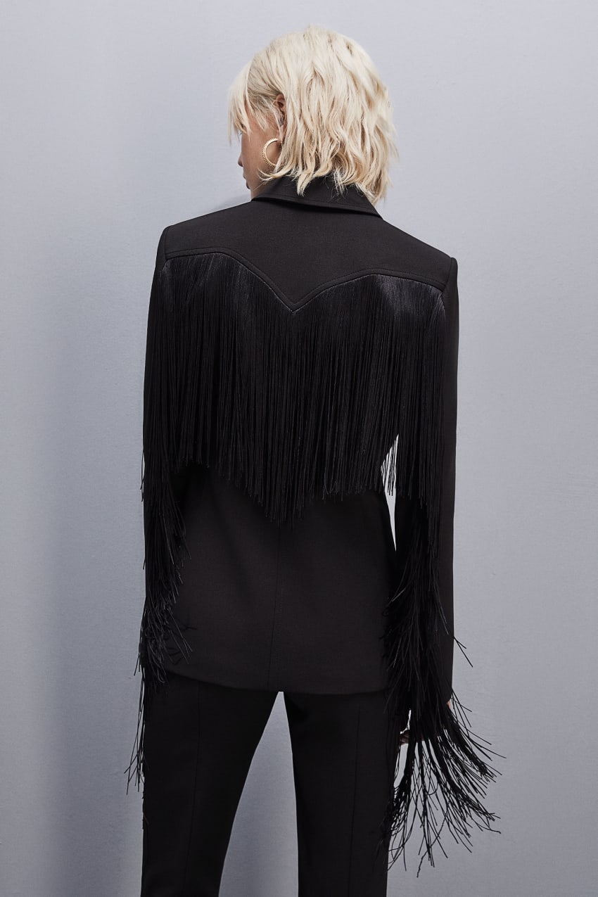 Patrizia Pepe Fringed Jacket Schwarz | TXFOYR-423