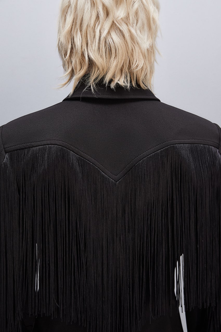 Patrizia Pepe Fringed Jacket Schwarz | TXFOYR-423