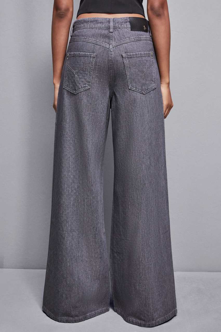 Patrizia Pepe Gray Wide Leg Low-waisted Jeans With Rhinestones Grau | NFLXTR-784