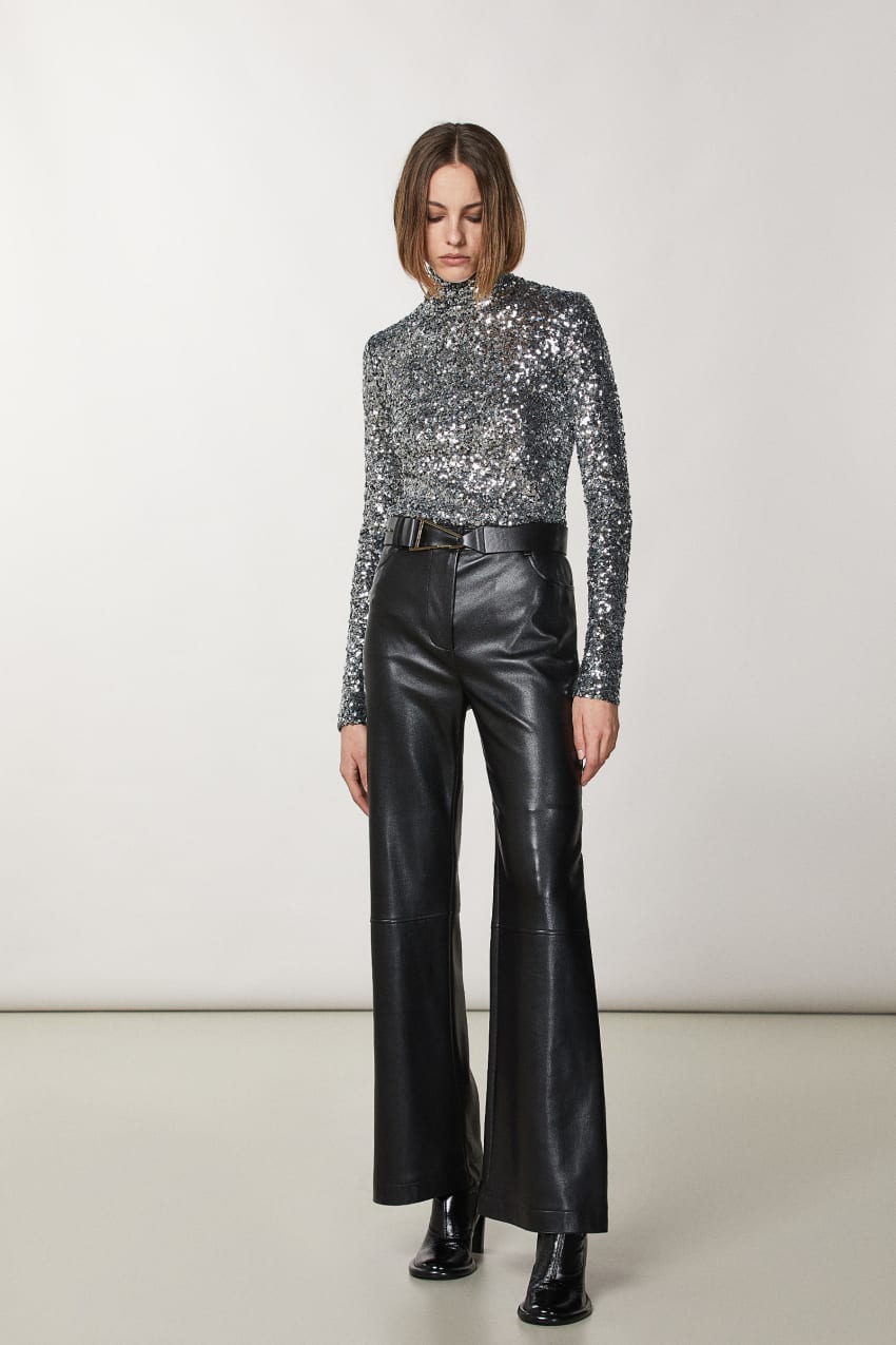 Patrizia Pepe High Neck T-shirt With Sequins Grau | EBTAQO-176