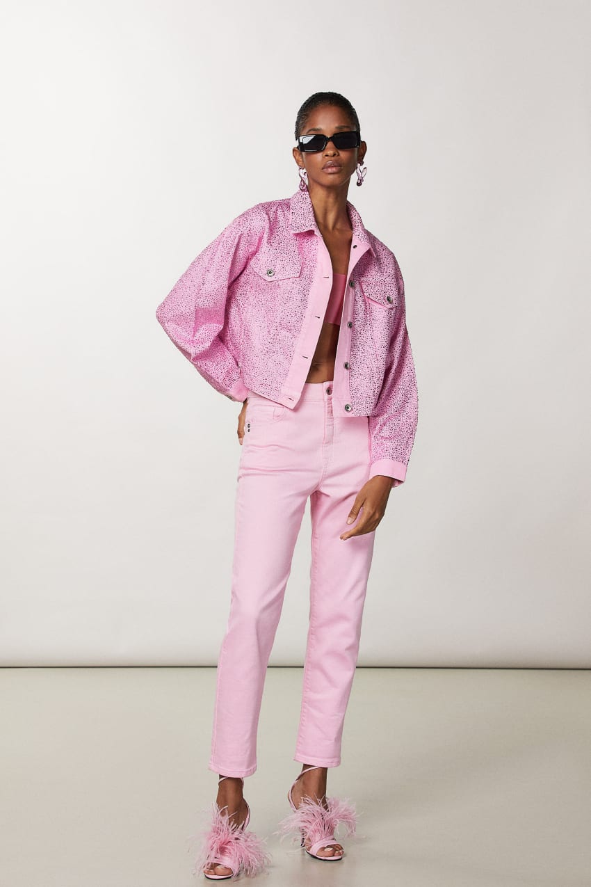 Patrizia Pepe Jeans Jacket With Rhinestones Rosa | LESFGB-429