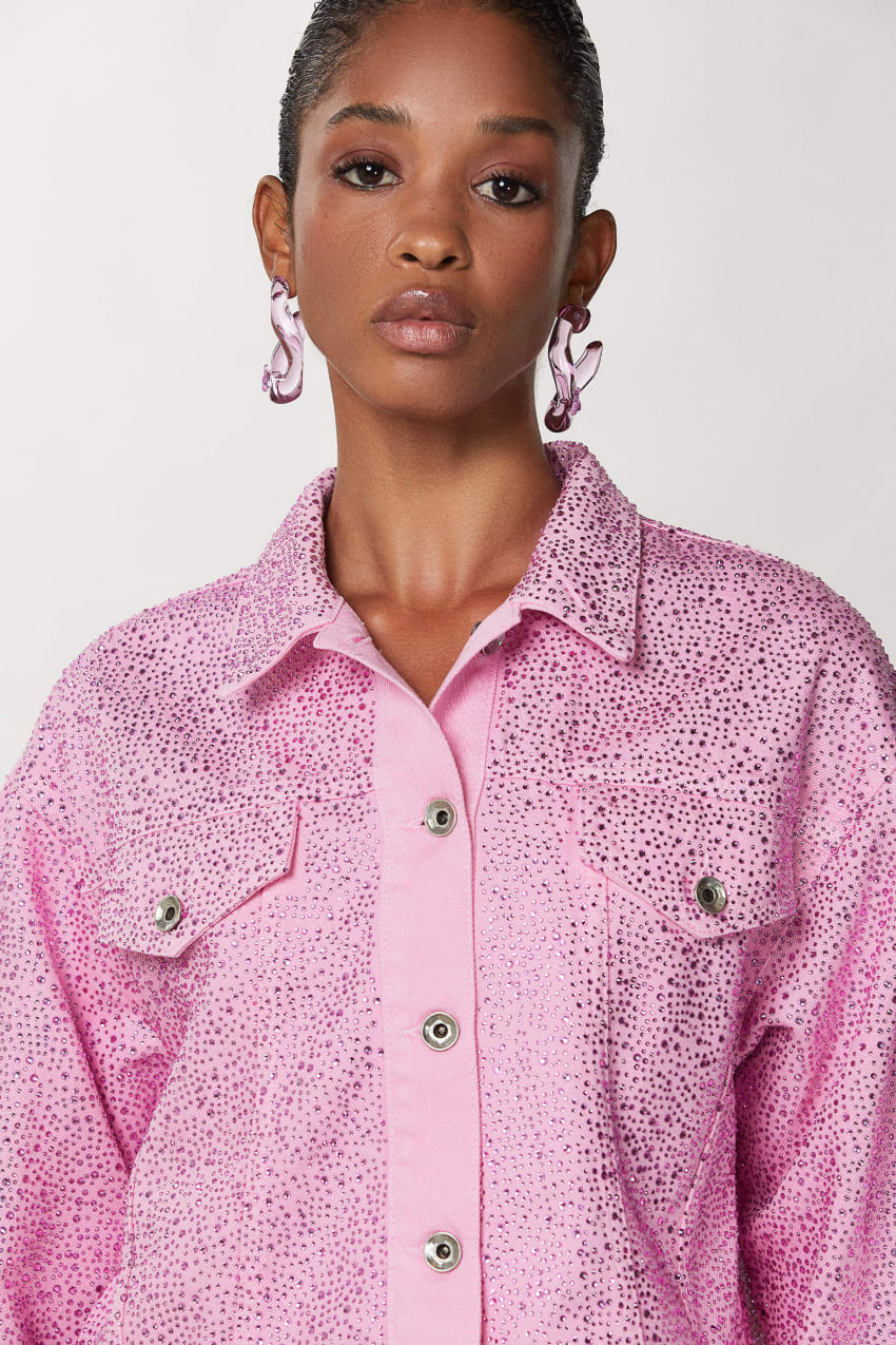 Patrizia Pepe Jeans Jacket With Rhinestones Rosa | LESFGB-429