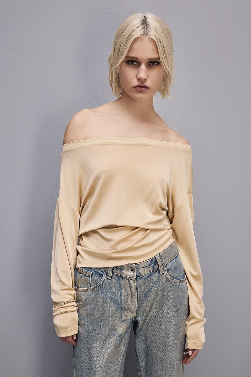 Patrizia Pepe Jersey Dropped Shoulder Sweater Beige | CIZKGR-921