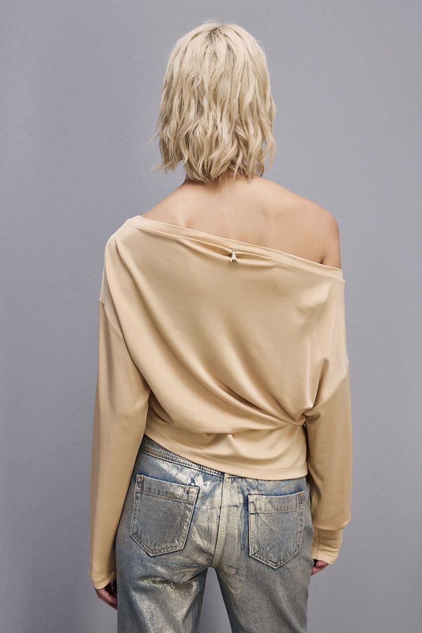 Patrizia Pepe Jersey Dropped Shoulder Sweater Beige | CIZKGR-921