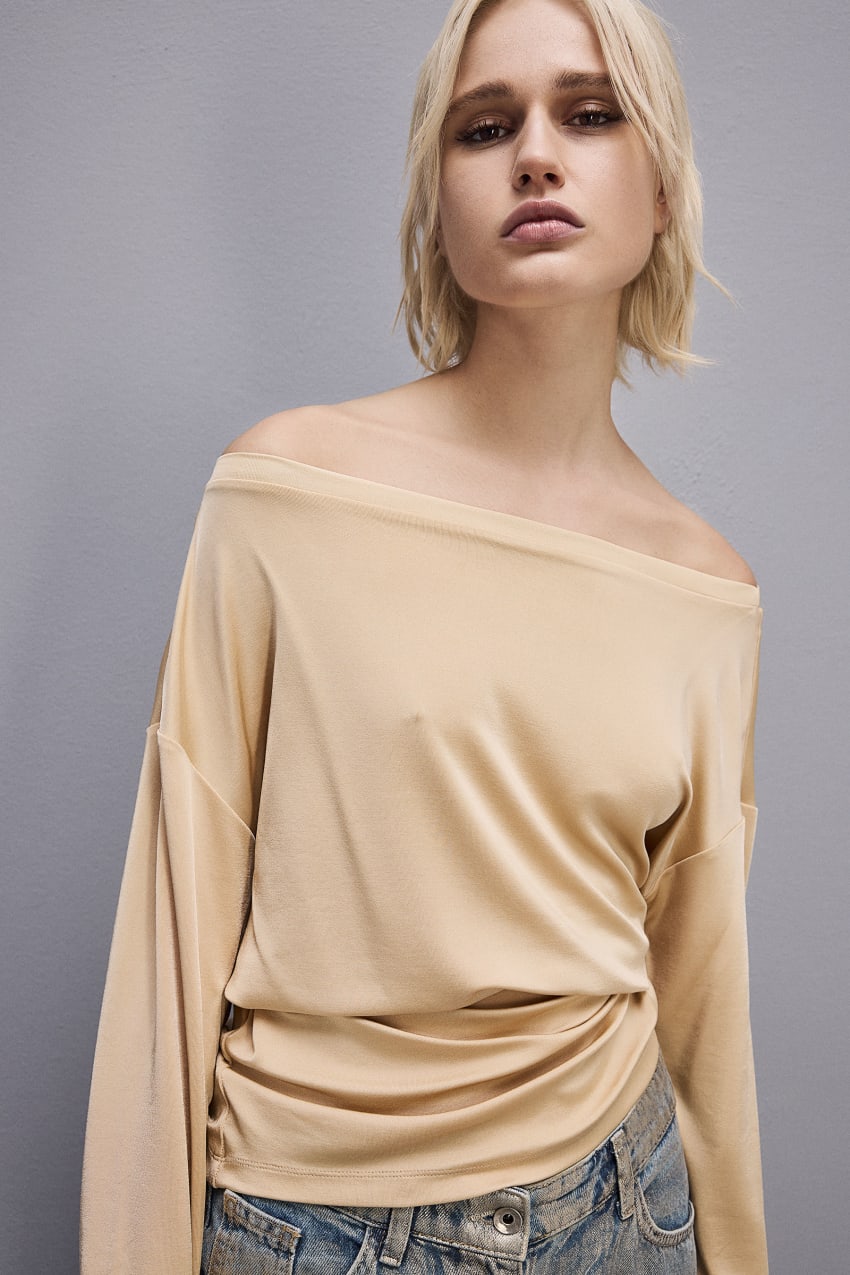 Patrizia Pepe Jersey Dropped Shoulder Sweater Beige | CIZKGR-921