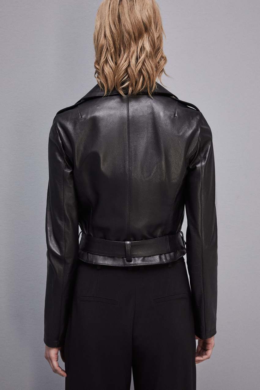 Patrizia Pepe Leather Biker Jacket Schwarz | MHDEYR-657