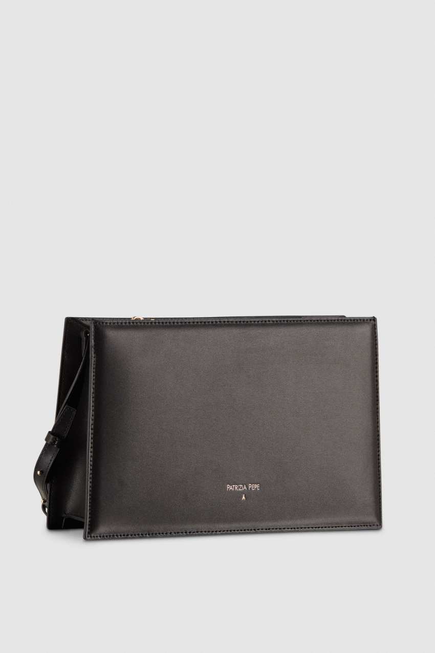 Patrizia Pepe Leather Shoulder Pocket Bag With Zipper Schwarz | ELGNQJ-650