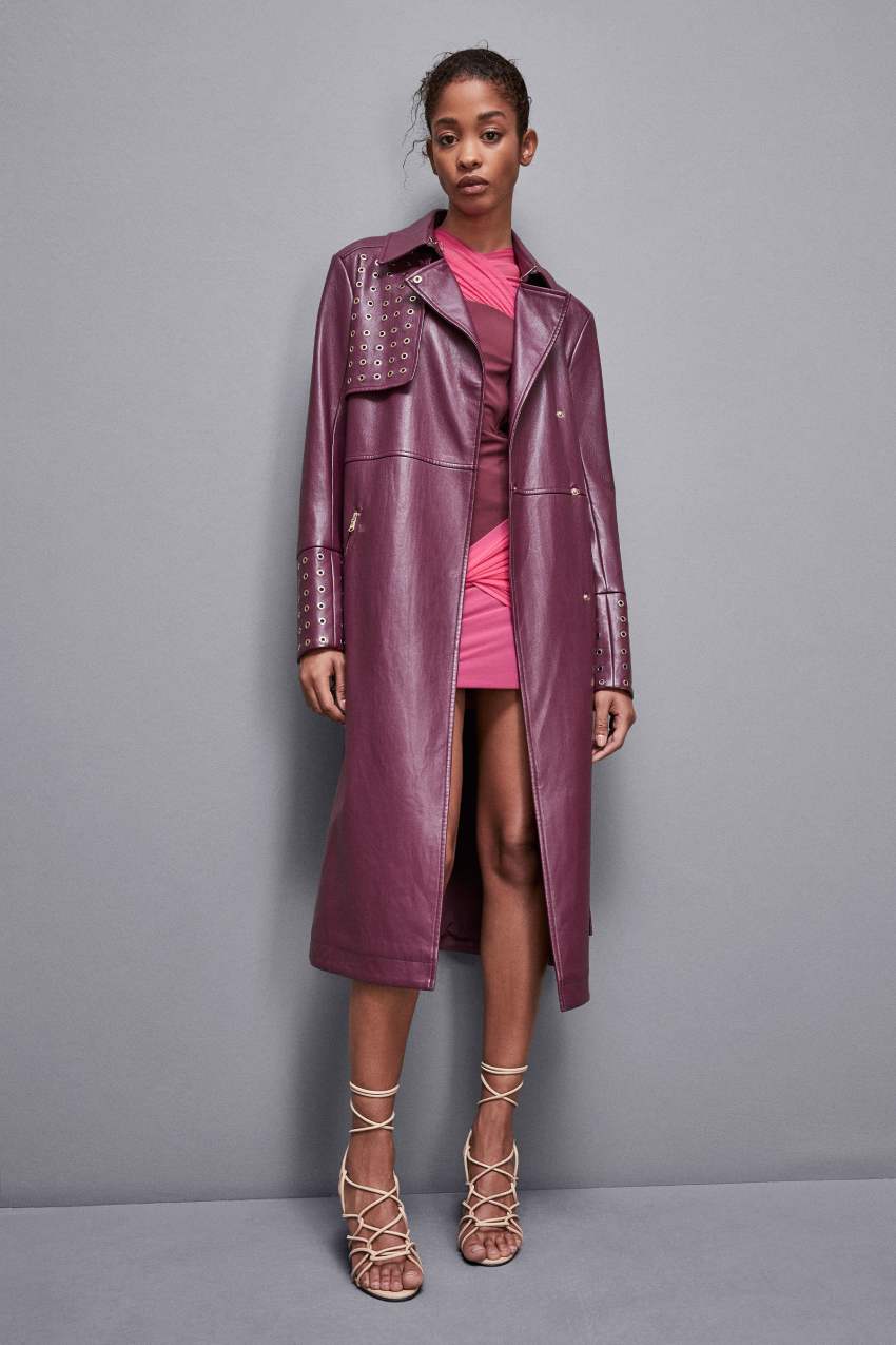 Patrizia Pepe Long Faux Leather Trench Coat With Zipper Lila | UGNKFV-162