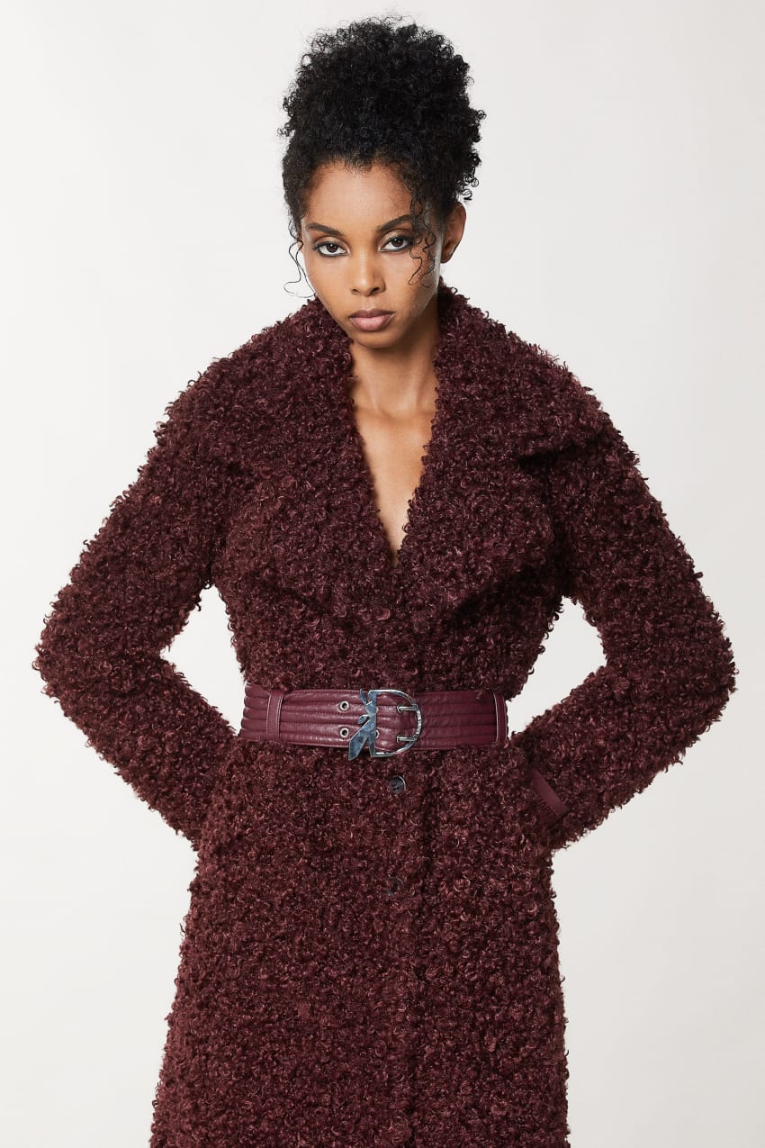 Patrizia Pepe Long Fluffy Coat With Belt Lila | DTPIKG-132