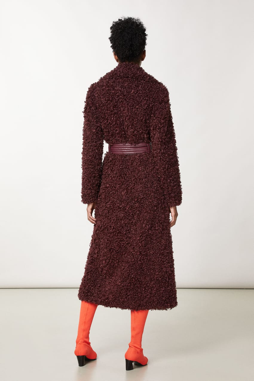 Patrizia Pepe Long Fluffy Coat With Belt Lila | DTPIKG-132