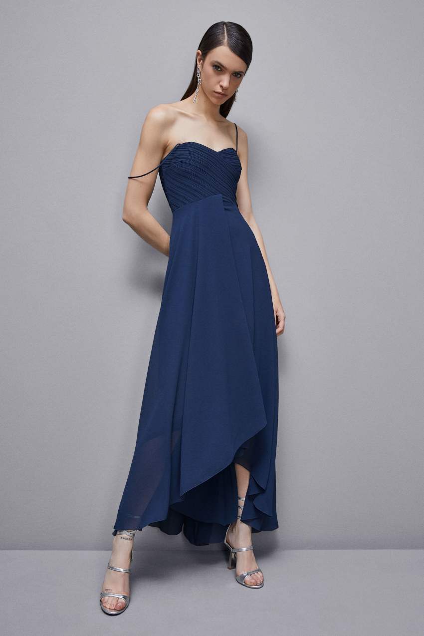 Patrizia Pepe Long Georgette Dress With Pleating Blau | VJRYGI-694