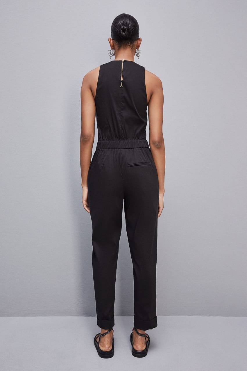 Patrizia Pepe Long Jumpsuit In Stretch Cotton-blend Poplin Schwarz | FNGIOB-490