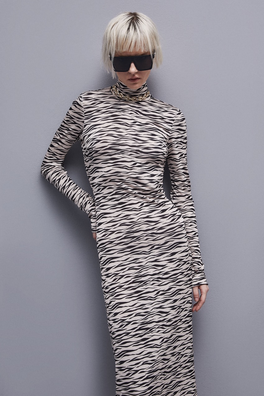 Patrizia Pepe Long Slim Fit Dress Animalier | VUJSXI-728